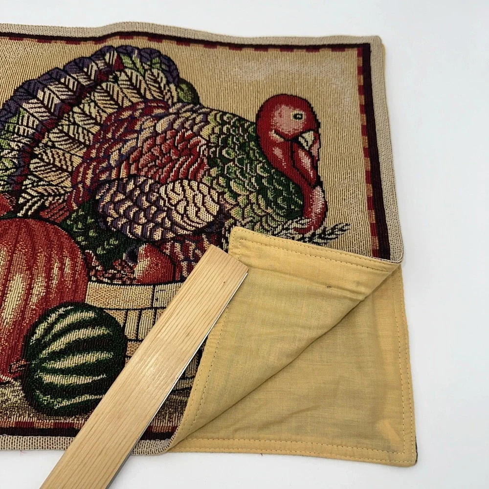 Thanksgiving Tapestry Table Runner 72 x 13 Turkey Pumpkin Fall Harvest Decor
